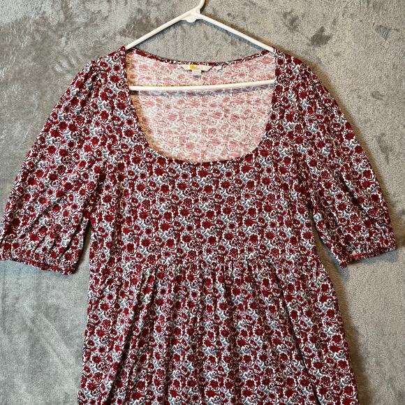Boden Square‎ Neck Jersey Dress Floral Red Pink Size 12 Petite 100% Cotton - Picture 3 of 8